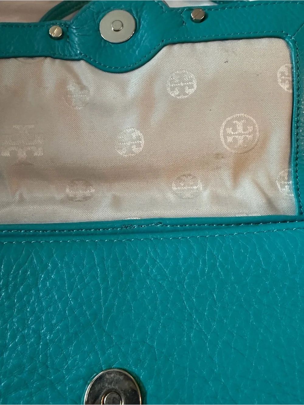 Tory Burch Teal Leather Crossbody Bag with Chain Strap